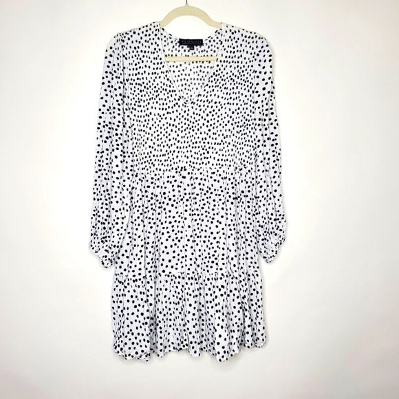 Eloquii Polka Dot Ruffle Hem Dress Size 14 Smocked Bodice Flowy V-Neck Feminine - Picture 4 of 15